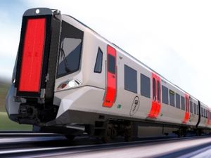 The red and white rolling stock of the new company
