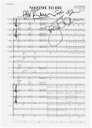 Signed No Time To Die sheet music. Photo: Christie's