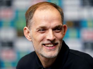 Thomas Tuchel smiles during his first England squad announcement at Wembley