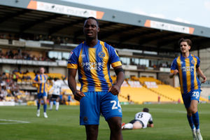 Christian Saydee of Shrewsbury Town celebrates after scoring a goal to make it 1-1 (AMA)