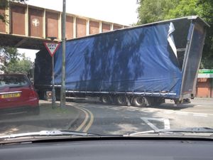 Supporting image for story: Driver left red-faced after lorry gets stuck under a bridge in Wolverhampton