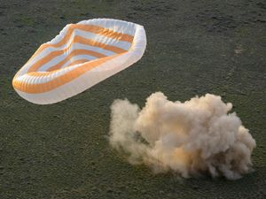 The Soyuz MS-26 spacecraft lands in a remote area near the town of Zhezkazgan, Kazakhstan