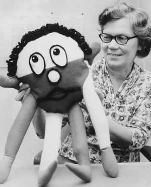 Mrs May Bryant made "Oggie" as a mascot.