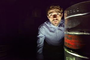 Jack Webb in the haunted cellars in the building next to the Dog and Doublet in Wolverhampton