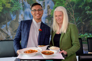 Kamal Dhakal, the new manager at the site, pictured with Cannock Chase MP Amanda Milling 