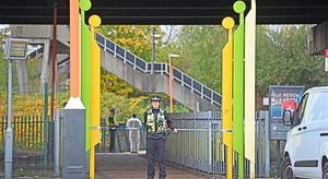 Police at Bescot Stadium Station on Monday
