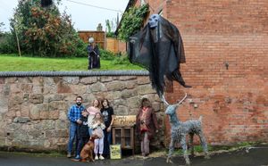 A Harry Potter themed scarecrow display by Matthew, Theo and Ottilie with parents Anya and Dario Sanchez and neighbour Stuart