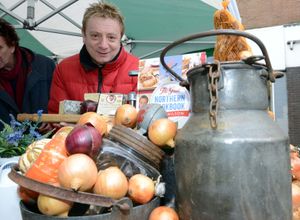 Sean at Whitchurch market selling his cheese in 2015