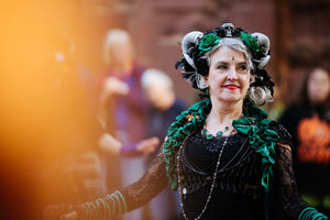 One of a group of steam punks who were performing a dance outside the event