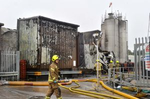 Firefighters have continued their operations after the blaze at the David Wood Foods bakery processing plant in Dudley