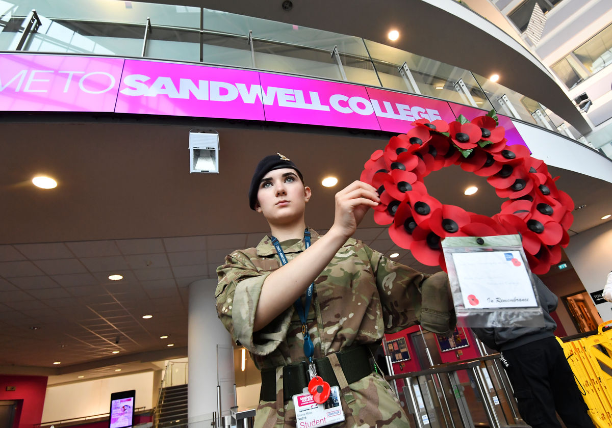 The Sandwell Colleges pay their respects with parade and poppy release at poignant Remembrance ceremony