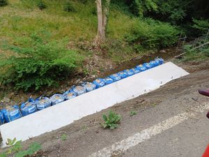 The progress on work to repair the landslip on the A488.