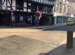 There are already barriers in Cross Street. However, Oswestry Town want more "hostile" ones put in place to improve safety during events. Picture: Google