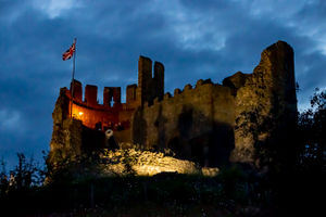 Queen's Jubilee beacon lighting at Dudley Zoo..Mayor of Dudley Cllr Sue Greenaway lights the beacon with Zoo Director Derek Grove and Deputy Lieutenant Nick Venning.