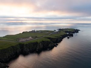 View of a spaceport on an island