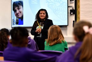 Pooja Kanda, mother of murdered Ronan Kanda, visited Lanesfield Primary School, Wolverhampton, to talk to children about knife crime.