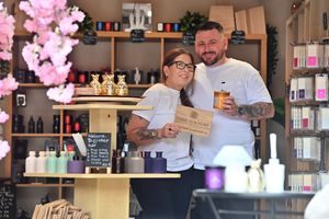 Viki Smith and her partner Paul Briggs at the new Dark Foundry No 8 fragrance shop in Willenhall