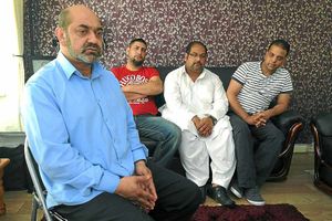 Walsall murder victim Yasar Abbas family members father Firat Abbas, brother in law Aftab Hussain, uncles Shazad Hussain and Tariq Hussain appeal for information at their home in Raleigh Street, Walsall
