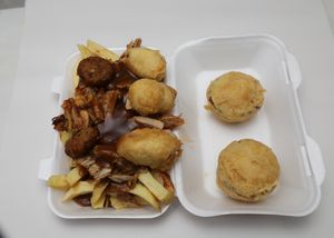 Palvinder Singh owner of Hawthorn Fish Bar in Birmingham deep fries mince pies as well as pigs in blankets. 