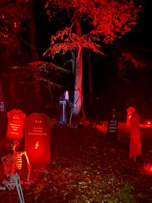 Rock Park was transofmred with lots of spooky features including a graveyard, a 12ft witch, and skeletons