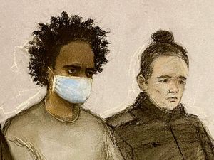 Court artist sketch by Elizabeth Cook of Southport stabbings suspect Axel Rudakubana, 18