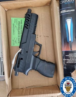 Among the parcels that was sent was one that contained an imitation pistol