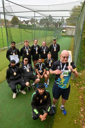 Walsall Cricket Club first team captain Hashim Iqbal with Nick Bryars, Kav Kanji, Jack Zilch, Anaesh Patel, Sam Basnett, (back)Rajeev Kanji, Dan Betty, Lucy Cowdell, Emma Betty and Matt Betty.