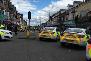 Police at the scene of the stabbing