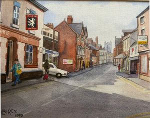 White Lion in Wem High Street painted by L. Airey in 1989