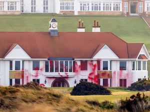 Red paint on Trump Turnberry building