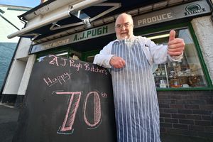 Bishops Castle butcher Andrew Pugh turns 70 this Sunday.