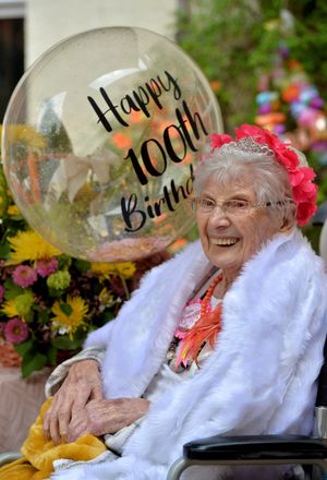 Edna Hill, celebrating her 100th birthday at Bearwood Nursing Home.