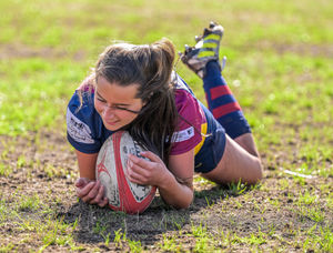 Clee Hill winger Catherine Clulee touches down for her team's second try against Kidderminster Carolians on Sunday (Picture: Trevor Patchett)