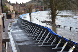 The River Severn fell just short of coming over the top of the barriers in Ironbridge. Photo: Geodesign Barriers www.geodesignbarriers.com