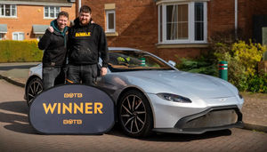 BOTB presenter Christian Williams with lucky winner Nathan Wiltshaw who has won a £72,000 Aston Martin