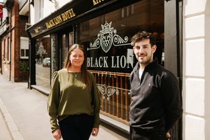 The Black Lion Hotel in Ellesmere has reopened after a refurbishment. In Picture: Samantha Norris (Valiant Pubs) and AJ Hunter (Manager)