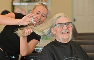 Stephen Prior had his first haircut in eight years, courtesy of Leah Gillespie. Photo: Steve Leath