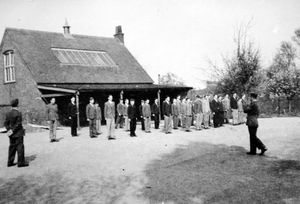 Still without uniforms, the Air Training Corps drills at Bridgnorth Grammar School in 1940 or 1941. Alan is the short boy, third from right. 