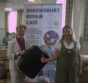 Bishop Sarah Bullock with Liz Evans after her case was repaired