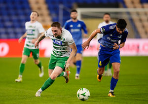 The New Saints' Declan McManus in action against Astana's Marat Bystrov