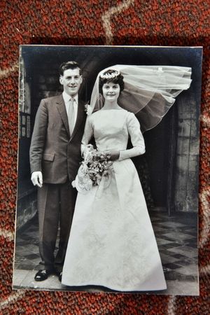 A young Anne and Brian were married at Bitterley Church 60 years ago