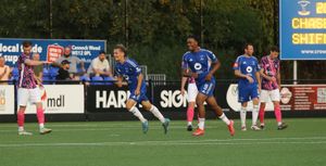Chasetown celebrate scoring against Shifnal Town on Tuesday. Pic: David Birt