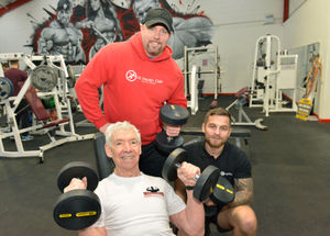 Pat with gym owner Steve Ecclestone and gym manager Joe Brundrett