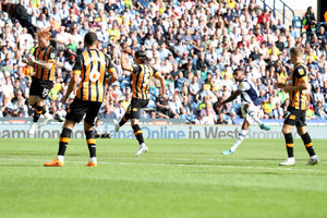 Darnell Furlong of West Bromwich Albion scores a goal to make it 3-0 during the Sky Bet Championship between West Bromwich Albion and Hull City at The Hawthorns on August 20, 2022 in West Bromwich, United Kingdom. (Photo by Adam Fradgley/West Bromwich Albion FC via Getty Images).