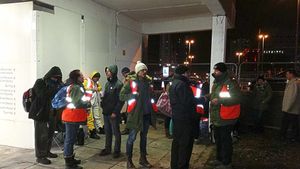 People on the sleep-out gather in one of the underpasses