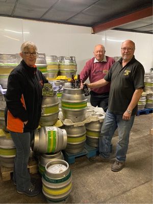 Pamela and Russ Honeyman from Monty’s Brewery with Les Green (centre) from Shropshire Union Canal Society