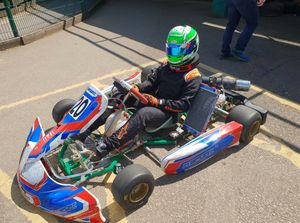 Young Oliver in his go kart as he prepares for his debut