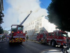 Supporting image for story: Morrison Hotel in Los Angeles made famous by The Doors goes up in flames