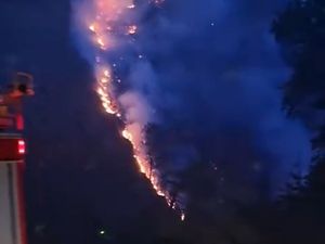 Supporting image for story: Watch: Shropshire crews helping fight major Powys forest fire evacuated from mountain as blaze spreads