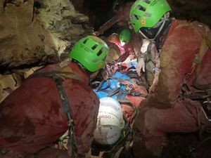 Supporting image for story: Injured Italian cave explorer carried to safety after 75-hour rescue operation